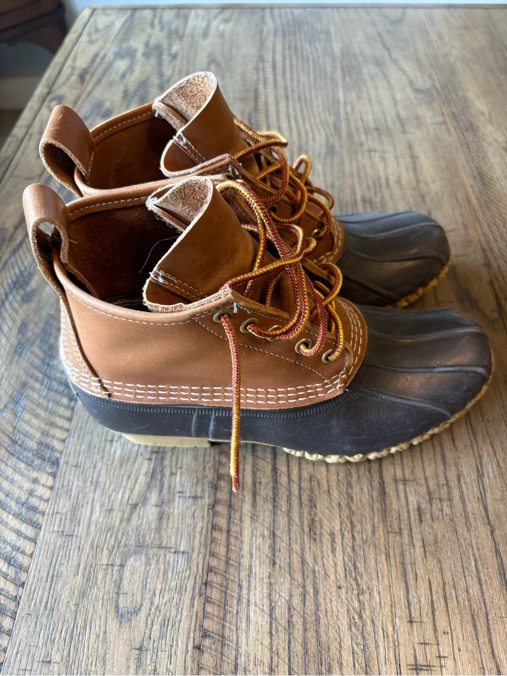 L.L. Bean Brown Leather and Black Rubber Duck Boots
